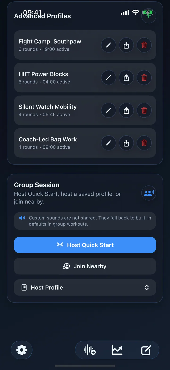 Group Session controls with Host Quick Start, Join Nearby and Host Profile.