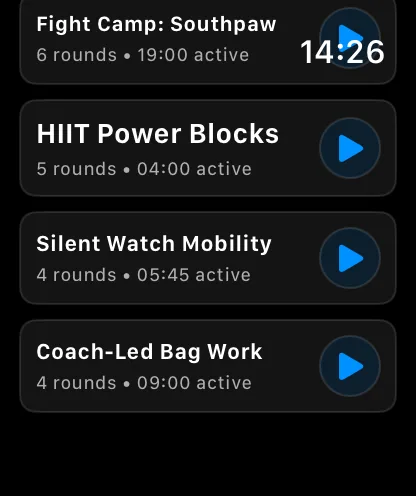Apple Watch saved profile list.