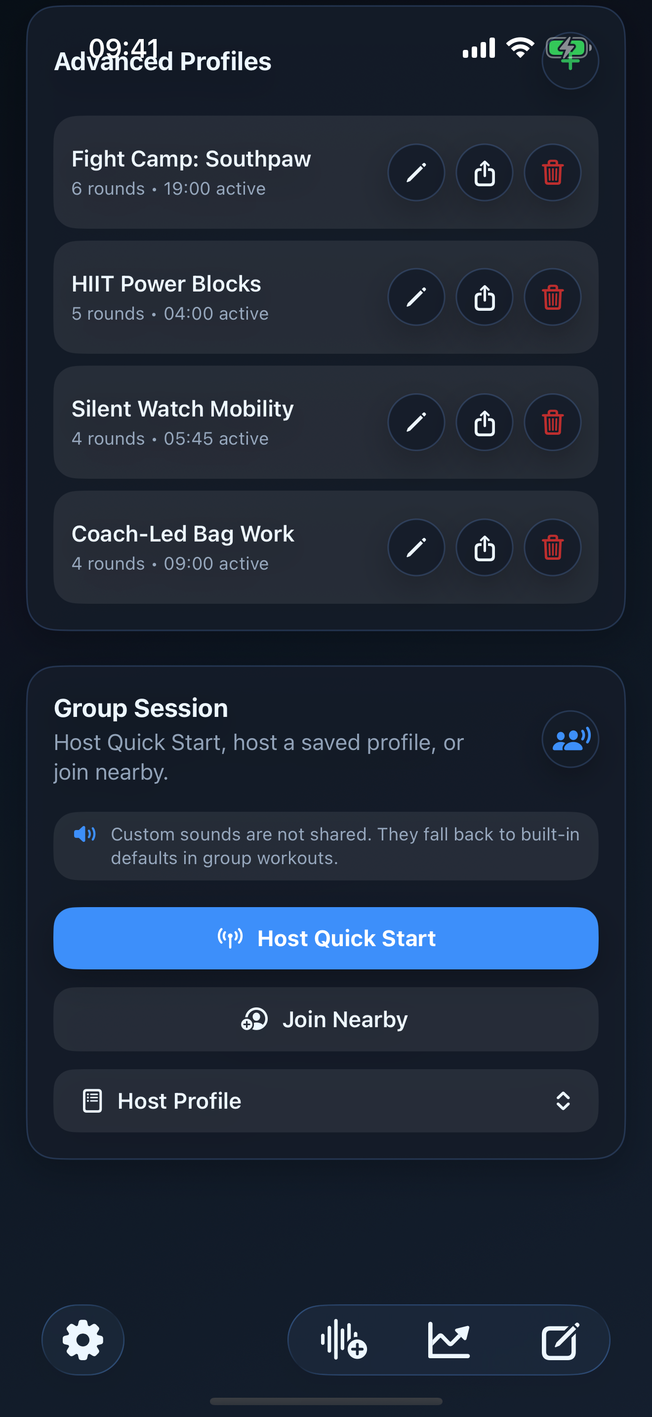Group Session controls with Host Quick Start, Join Nearby and Host Profile.